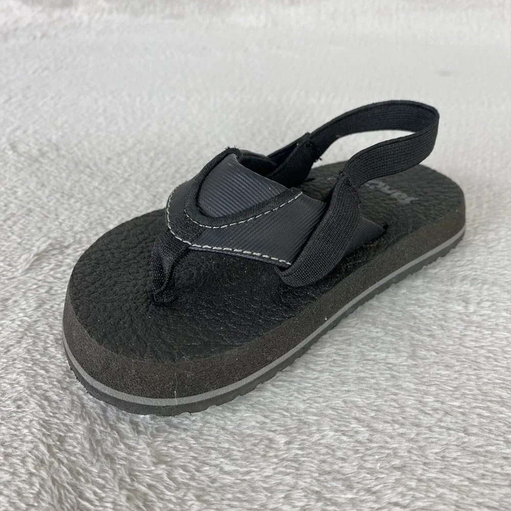 Sanuk Root Beer Cozy Baby Toddler Flip Flop Sandal Size 7 Black Slingback Water